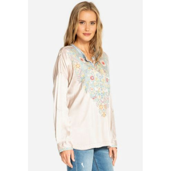 Johnny Was Reanne Satin Blouse Embroidered Large - Picture 2 of 3